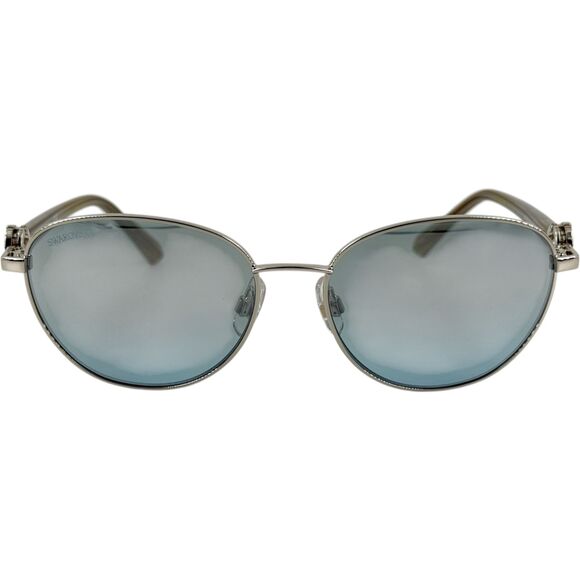 Swarovski SK0205 Womens Metal Sunglass 16X Shiny Palladium 55-16 Blue w Mirror - Picture 3 of 5